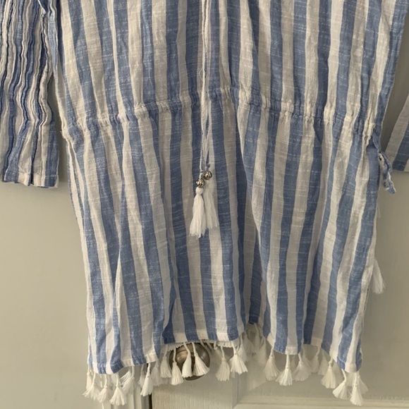 Blue‎ Island blue/white striped fringe cover up, M - Picture 3 of 11